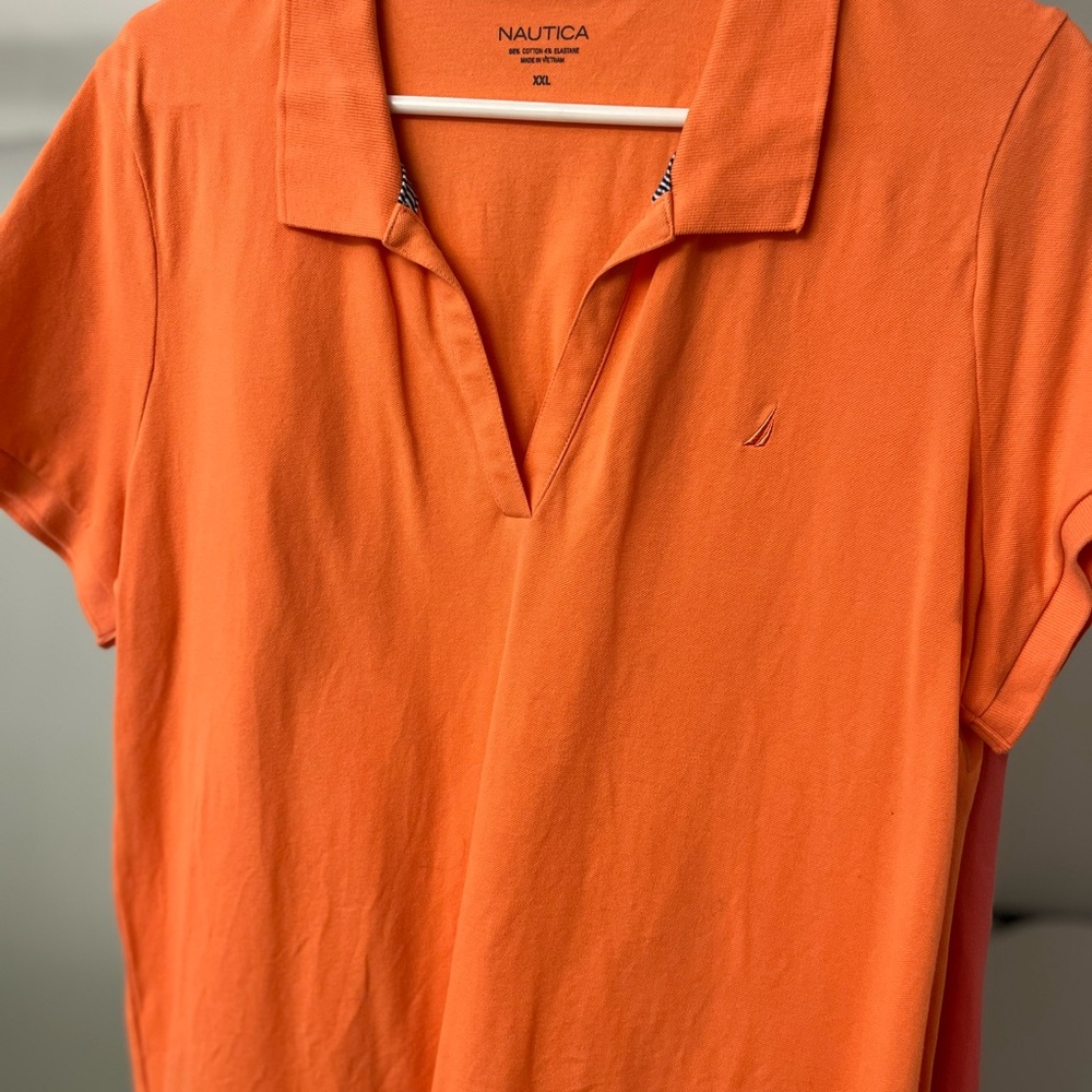 Nautica Orange Fitted Polo T-Shirt with Cuffed Sleeves